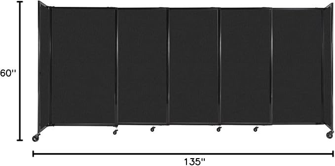 Versare Straightwall Sliding Portable Wall Partition | Freestanding Office Dividers | Locking Wheels | Temporary Room Separator | 11'3" Wide x 5' Tall Black SoundSorb Panels