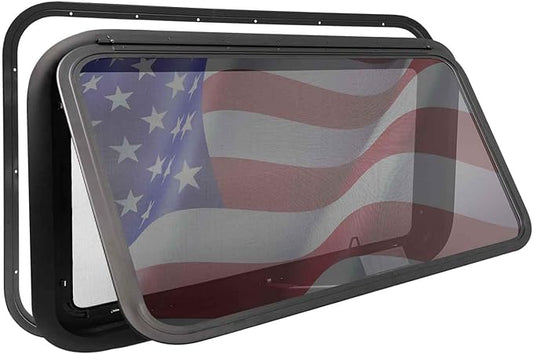 36"x20" RV Emergency Exit Window - DOT-Certified Tempered Glass, Security Lock, Waterproof Aluminum Frame w/Mesh Screen (Fits 1"-1.77" Walls, Complete Kit)