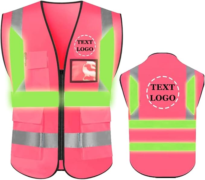 YOWESHOP High Reflective Visibility Safety Vest Custom Your Logo Safety Workwear with Reflective Strips and Front Zipper