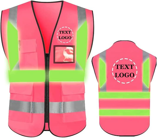 YOWESHOP High Reflective Visibility Safety Vest Custom Your Logo Safety Workwear with Reflective Strips and Front Zipper