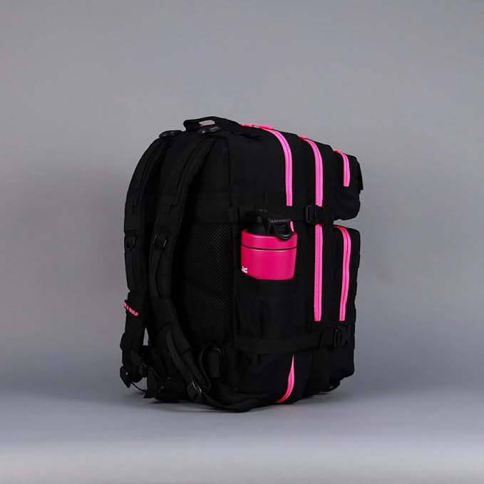 WOLFpak 45L Athletic Gym Backpack - Durable 1000D Waterproof Oxford Material with MOLLE Webbing, Laptop Pocket & Dual Cup Holders, Durable Fitness/Travel/Military Daypack (Neon Pink)