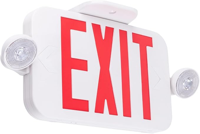 LIT-PaTH LED Combo EXIT Sign with 2 Adjustable Head Lights and Doube Face, Back Up Batteries- US Standard Red Letter Emergency Exit Lighting, UL 924 and CEC Qualified, 120-277 Voltage, 1-Pack