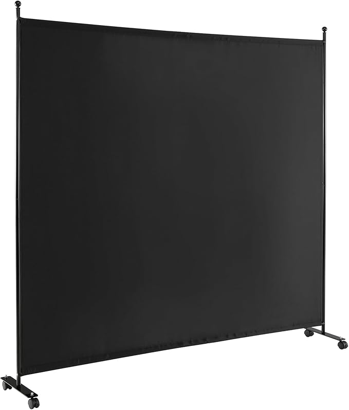 Giantex Room Divider Large Single Panel, 73''W x 73''H Privacy Screen with Lockable Wheels, Rolling Room Divider Panel for Home Office Studio, Partition Fabric Wall Divider for Room Separation, Black