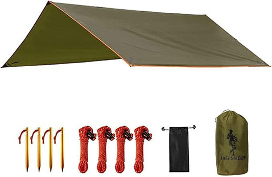 FREE SOLDIER Waterproof Portable Tarp Multifunctional Outdoor Camping Traveling Awning Backpacking Tarp Shelter Rain Tarps (Simplify Brown 10×10.5ft)