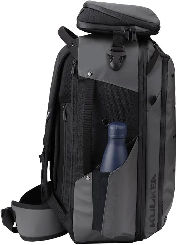 Käydä 36L Travel Backpack - Spacious Carry On Backpack with Detachable Travel Pouch, Magnetic Water Bottle Pocket, Passport and Laptop Pocket - Convertible Boot Bag for Snow Sports (Black/Gold)