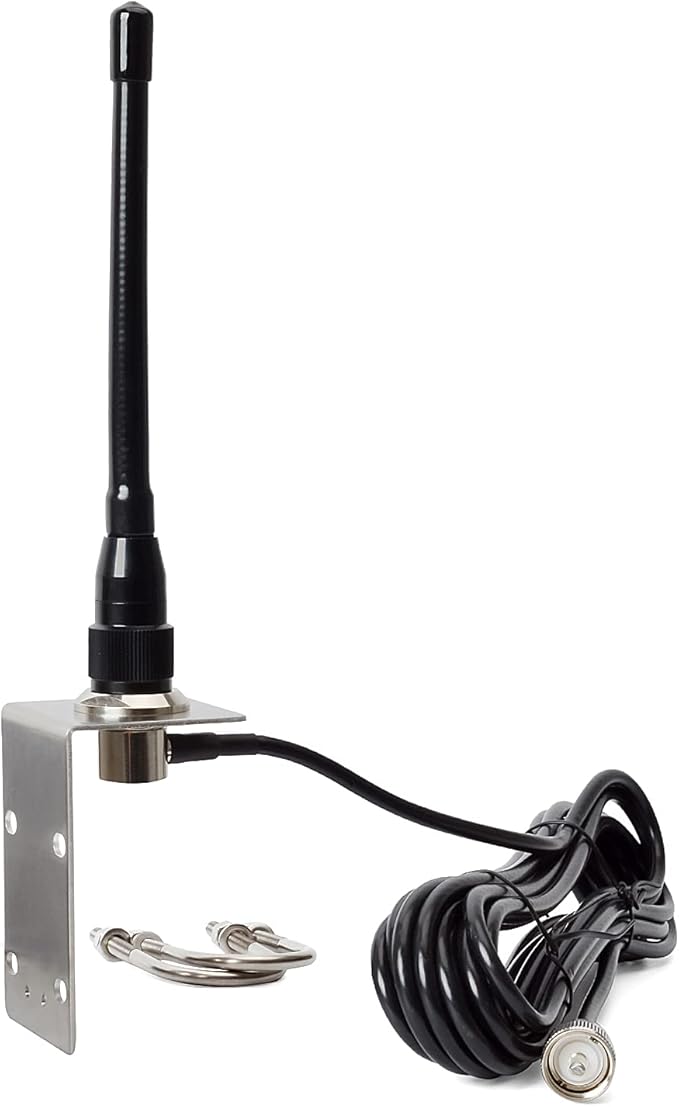 VHF Marine Antenna, 156-163Mhz Rubber Boat Antenna with 5M/16.4ft RG58 Cable and L Shape Fender Bracket for Uniden Icom Yaesu Cobra Midland Radio Transceiver