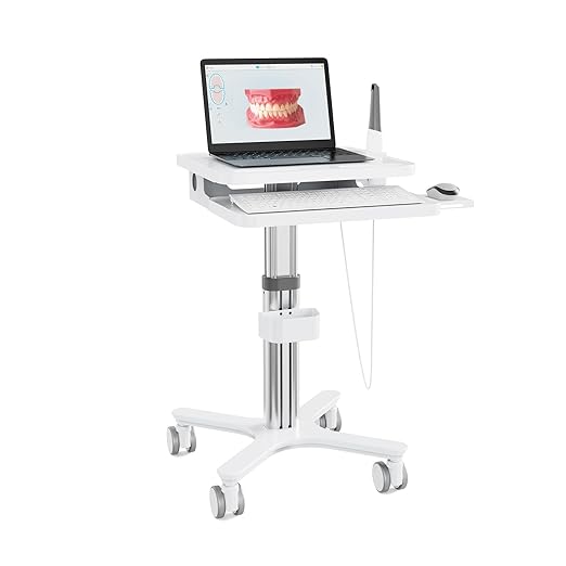 Medical Cart Trolley, Mobile Adjustable Height Dental Cart with Oral Scanner Holder for for Hospital, Dental