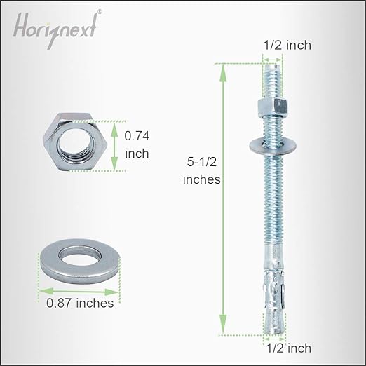1/2" x 5-1/2" Wedge Anchor, for Cement and Concrete only, zinc-Plated Carbon Steel Screws and lag Bolts （ 20 pcs