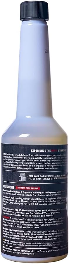 Doc’s SOS Diesel Rescue Emergency Diesel Fuel Additive & Flow Restore Treatment | De-Icer & Anti-Gel for Fuel System Recovery - 12-Pack (192 oz)