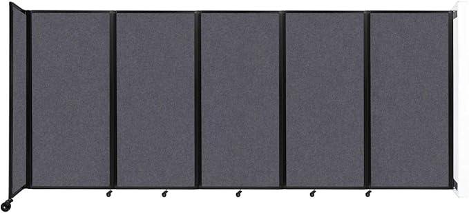 Versare Room Divider 360 Wall-Mounted Folding Partition | Locking Wheels | Temporary Room Separator | 14' x 6' Dark Gray SoundSorb Panels