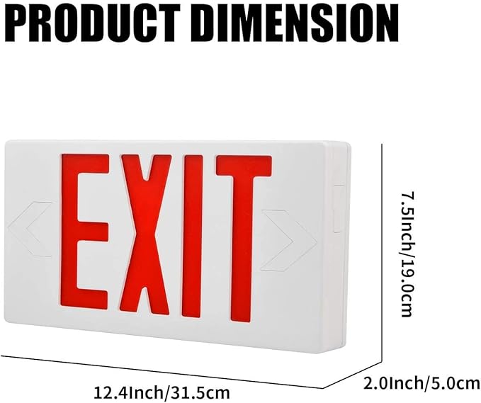 AKT LIGHTING Red LED Exit Sign Emergency Light with Battery Backup, Double Face Hardwired Red Letter Emergency Exit Lighting For Business, Restaurant, Commercial, Supermarket, UL-Listed, 120-277V, 6PCS