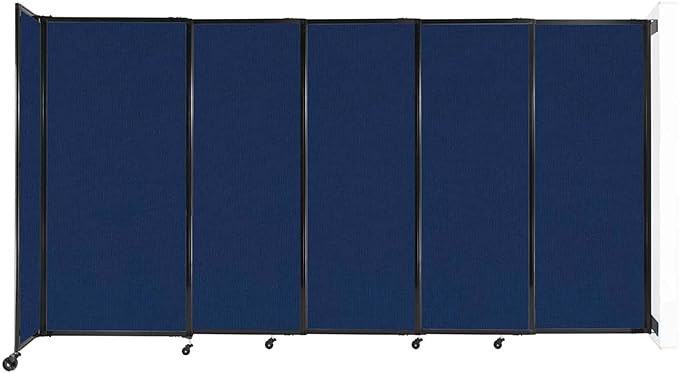 Wall-Mounted Sliding StraightWall Room Divider | Adjustable Widths | Locking Wheels | Room Separator | Up to 11'3" Wide x 6' Tall Navy Blue Fabric Panels
