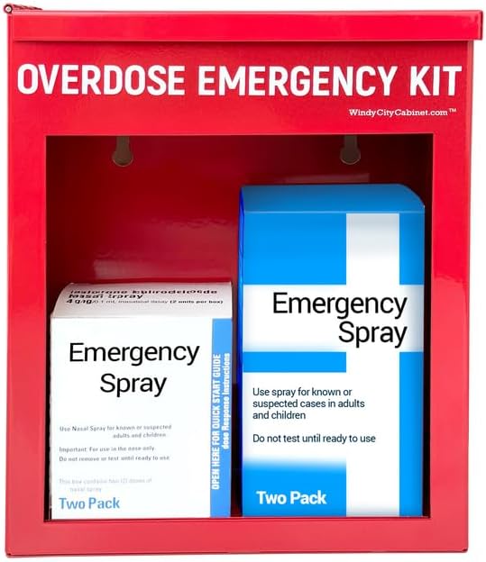 Overdose Emergency Kit Non-Locking Cabinet - High Visibility & Secure, 22 Gauge Steel, Wall Mountable with Acrylic Window, Break Hammer - Universal Capacity (Medication Not Included)