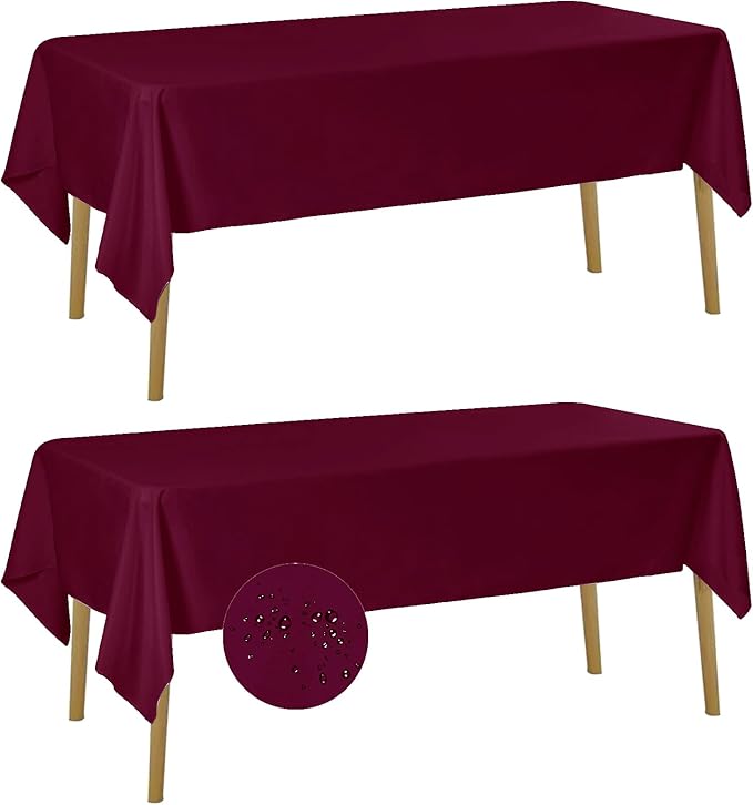 Fokitut 2 Pack Waterproof Rectangle Tablecloth, 60x120 Inch,Stain Resistant and Wrinkle Polyester Table Cloth, Fabric Table Cover for Kitchen Dining, Wedding, Party, Holiday Dinner-Burgundy