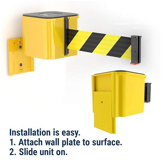 WM412 Retractable Belt Wall Mounted Yellow Crowd Control Barrier and Receiving End, 20' Authorized Access Only Belt