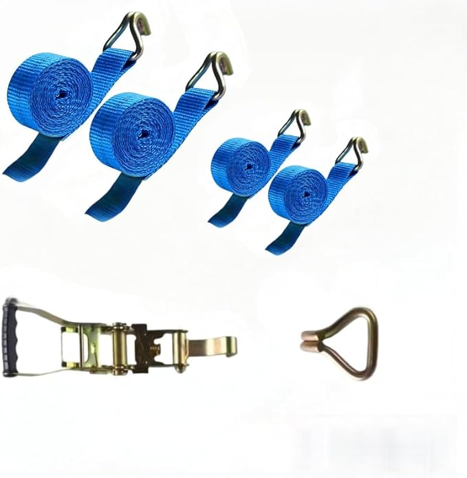 4 Pack Heavy Duty Ratchet Tie Down Straps 2" x16' – 6614 lbs Break Strength Cargo Straps with Metal Hooks for Truck, Trailer, Moving, Motorcycle & ATV, Blue