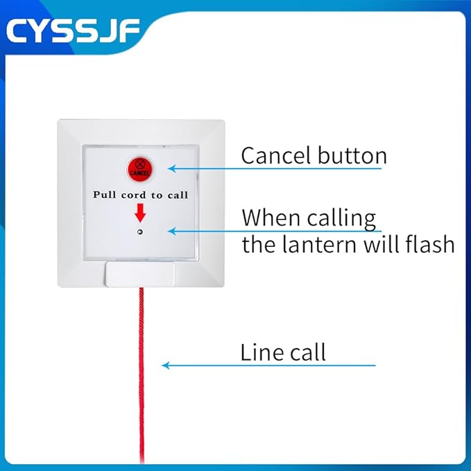 Disabled Person Pull Tag Toilet Bathroom Call Fall Emergenty Fall Shower SOS Button Medical Alert System for Elderly Patient in Hospitals Toilet Pull Cord Life Alarm with Call Light System