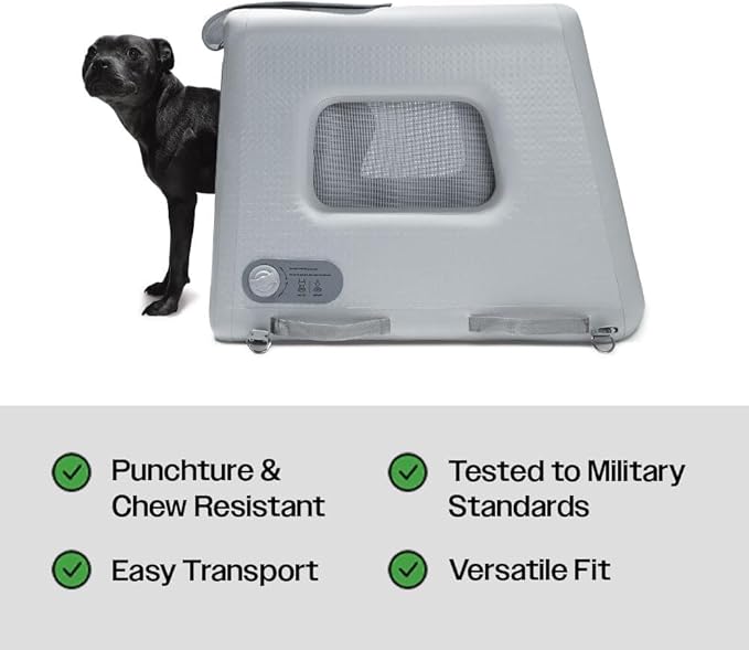 Diggs Enventur Small Inflatable Travel Dog Crate – Ultra-Light & Portable Dog Crate – Puncture-Resistant, Waterproof, Compact – Safe, Durable for Adventures & Travel - 27" L x 18" W x 20" H (Grey)