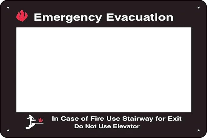 Emergency Evacuation Map Holder 12 x 8 Inch metallic tin sign outdoor wall trim