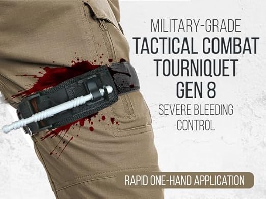 Military-Grade Tactical Combat Tourniquet Gen 8 - Severe Bleeding Control (Black) | Rapid One-Hand Application, Time-Stamped – First Aid, EMS, Law Enforcement, Civilian, Outdoor Survival