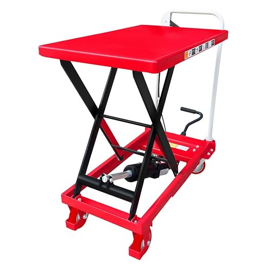 Premium Scissor Lift Table Cart, 500 lb. Cap, 27.75" L x 17.75" W, 8.25" - 28.5" H, Pake Handling Tools (Premium 500lbs Lift Cart)