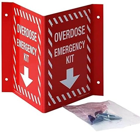 Overdose Emergency Kit Locking Cabinet & Sign Bundle - High Visibility, 22 Gauge Steel, Wall Mountable with Acrylic Window, Break Hammer & Lock/Key - Universal Capacity (Medication Not Included)