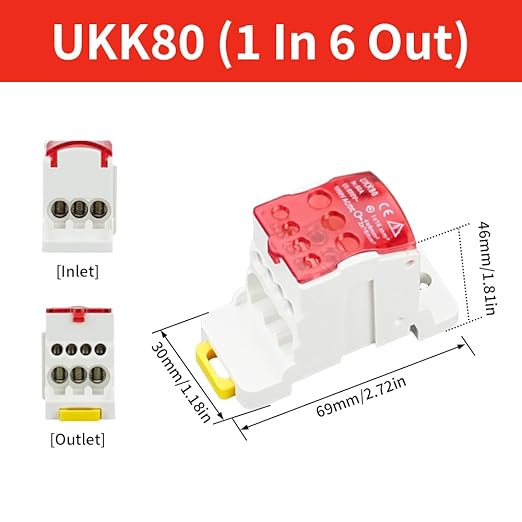 DIN Rail Distribution Box,690V 80A Positions Screw Terminal Block Junction Box Breaker Box Circuit Breaker Distribution Box for Various Power Distribution Needs (Red, 80A)