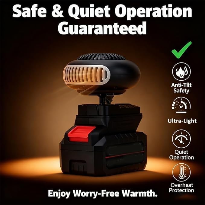 Battery Powered Heater, Battery Operated Heater, Quiet Long Heating, Ultra-Light/Ultra-Powerful/Portable/360-Degree Rotation/Anti Tilt Design, for Camping/Indoor/Car Defroster (10 Batteries*1)