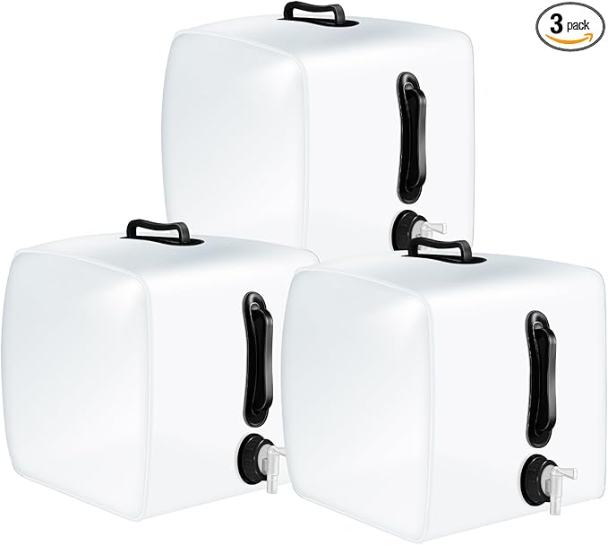 3 Pcs Collapsible Water Container with Spigot, Foldable Camping Water Container Portable Camping Storage Carrier Jug for Outdoors Hiking Emergency Kit Backpack (5.3 Gallon,Black)