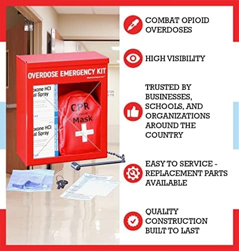 Overdose Emergency Kit Non-Locking Cabinet & Sign Bundle - High Visibility & Secure, 22 Gauge Steel, Wall Mountable with Acrylic Window, Break Hammer - Universal Capacity (Medication Not Included)