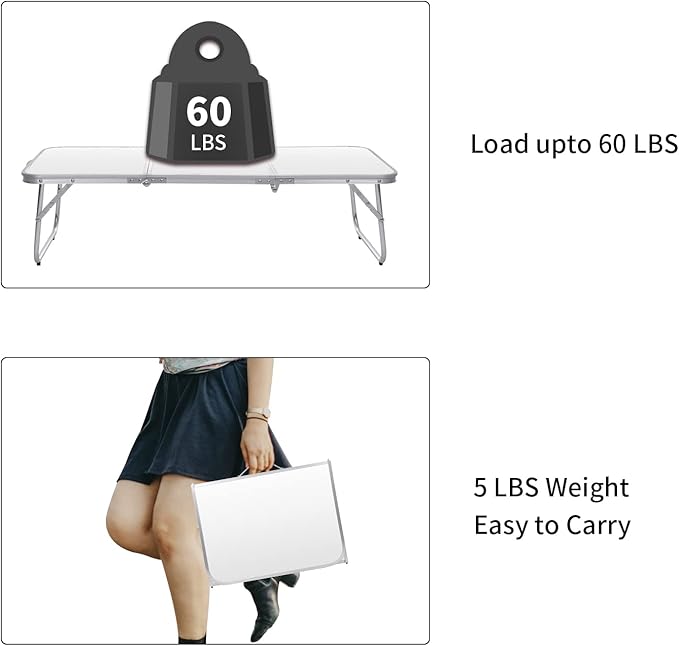 Small Camping Table 35.2 inch Folding Picnic Table Foldable Low Camp Table Portable Short Aluminum Outdoor Floor Short Beach BBQ White 35.2×15.7 inch