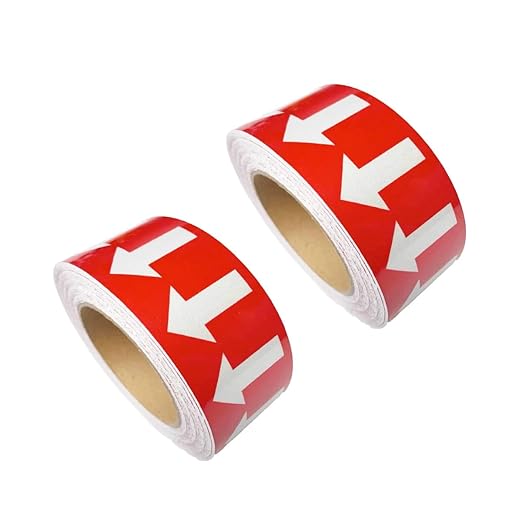 Beiyier 2-Pack Pipeline Flow Arrow Tape, Adhesive Vinyl Graphics Marking Sticker, Labels for Images Identification, White on Red, 1.97" W x 65.6' L