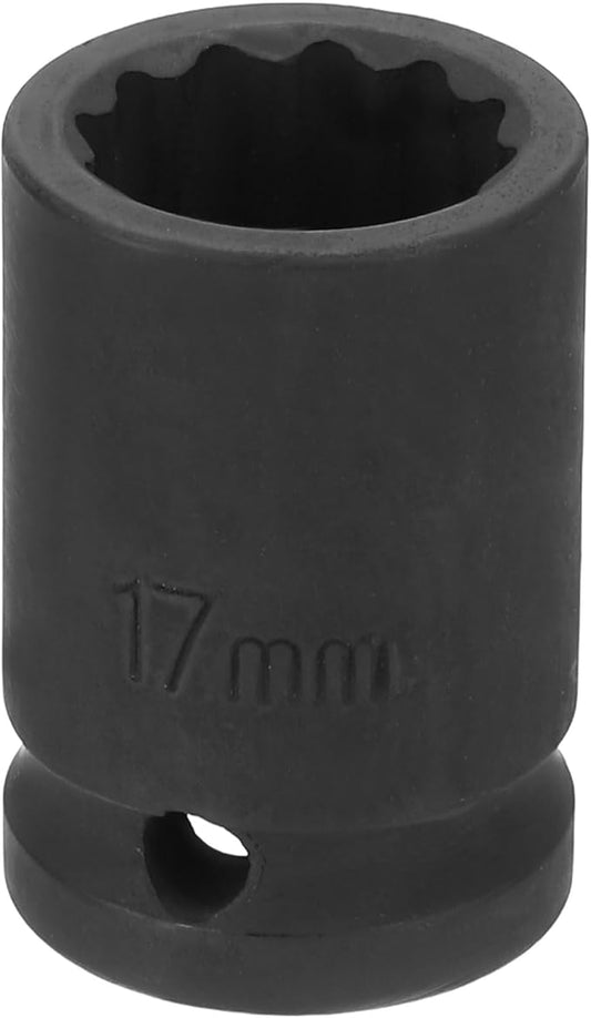 HARFINGTON 12-Point Impact Socket 1/2 Inch Drive 17mm Metric Cr-V Shallow Impact Socket Nut Driver Wrench for Auto Repair
