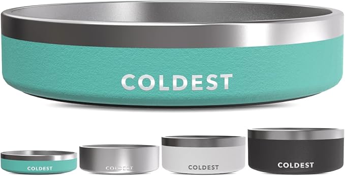 Coldest Dog Bowl - Anti Rust Metal, Non Slip, 3 Layers Insulated Stainless Steel Dog Bowls - Spill Proof & Heavy Duty - Water Bowl for Dogs, Cats & Pets, Dish Washer Safe (21 oz, Terraform Green)