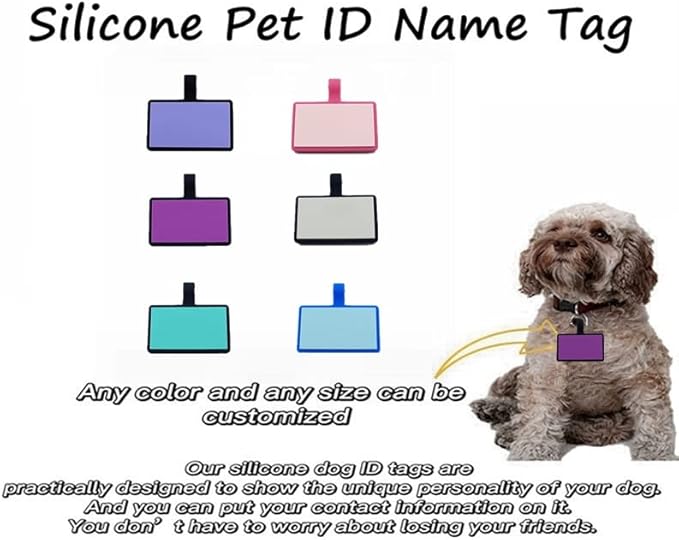 6 Pack Original Silent Square Shape Silicone Pet Tag,Modifiable ID Dog Tags,with Double Blank Sides to Engrave,6 Popular Colors in One Set