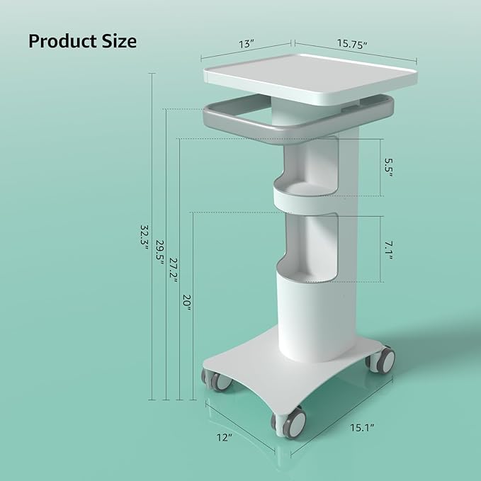 BEWISER Medical Trolley with Lockable Wheels-Ultrasound Imaging Scanner Vehicle Storage Cart,15.7 x 13 Inch Panel,Mobile Dental Cart for Clinics, Hospitals, Beauty Salon