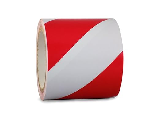 GGR Supplies SST-618C Red & White Hazard Warning Safety Stripe Tape: 4" in. Wide x 18 yds.