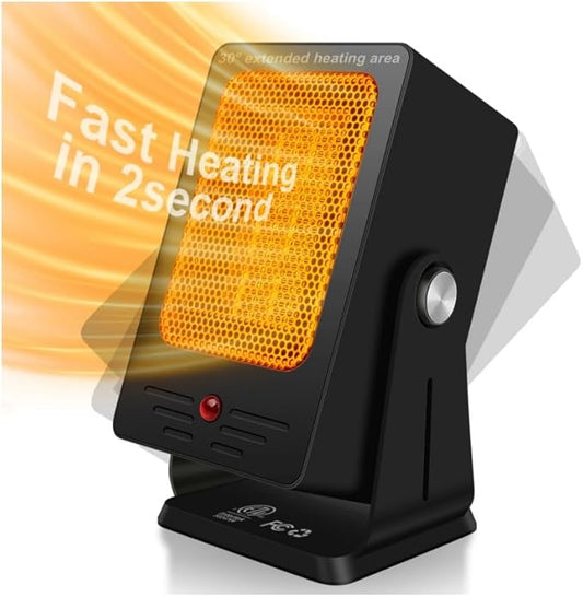 Space Heaters for Indoor Use,Desktop Small PTC Heater with 2s Fast Heating,Tip-Over&Overheat Protection,30°Adjustable Angle Portable Personal Electric Heater for Office,Bedroom