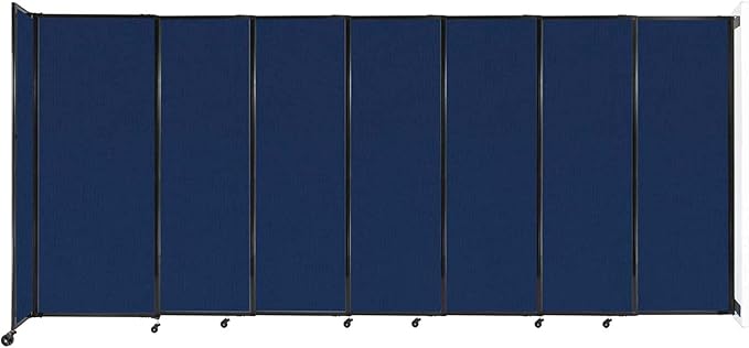 Wall-Mounted Sliding StraightWall Room Divider | Adjustable Widths | Locking Wheels | Room Separator | Up to 15'6" Wide x 6'10" Tall Navy Blue Fabric Panels