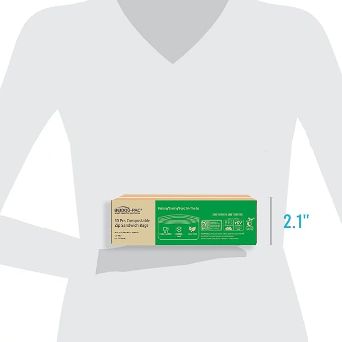 Compostable Sandwich Food Storage Freezer Bags, 80 Count | 2 Mil | 6.5 IN x 5.8 IN, Freshness Easy Open Biodegradable Eco-Friendly Reclosable Compost Zip Bags