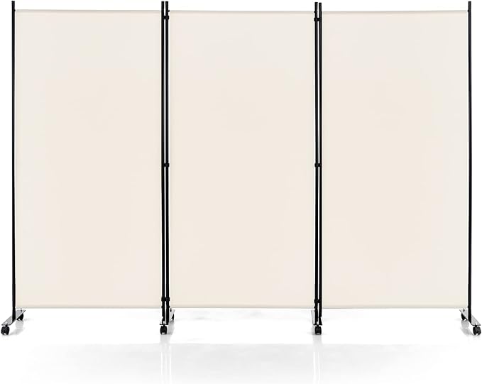Giantex 3 Panel Folding Room Divider with Rollers White - 6 Ft Freestanding Folding Privacy for Wall Divider and Separator, 103" Wide Lightweight Portable Wall Partition Room Dividers with Wheels