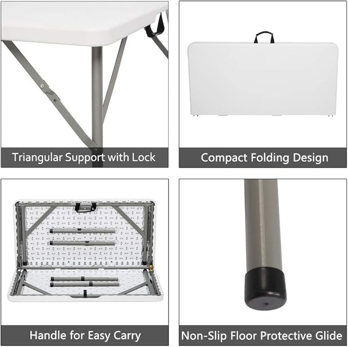 34" Square Folding Table, Portable Folding Card Table with Collapsible Legs & Carrying Handle, Plastic Tables for Camping,Picnic, Office, Party, White