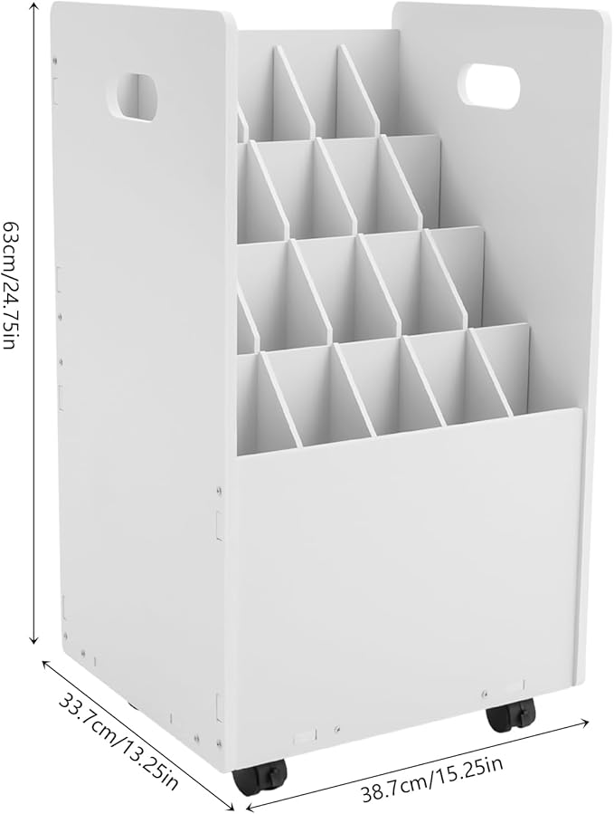Blue Print Storage Organizer, 20 Slot Mobile Roll File Cart, Construction Plan Holders, Blueprint Cabinet with Wheels for Office Home Library