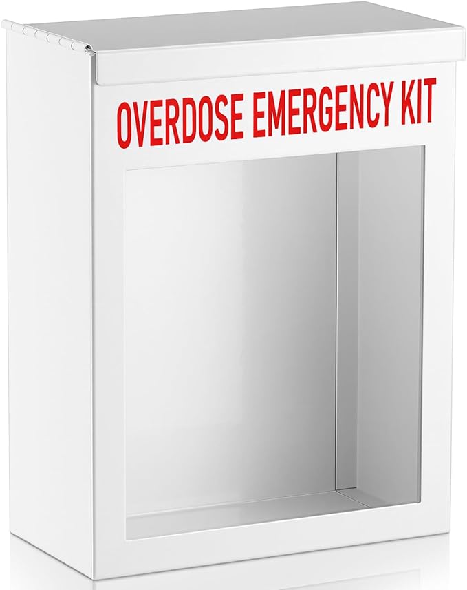 Zonon 1 Pcs Naloxone Overdose Kit Non Locking Cabinet Wall Mountable Break in Case of Emergency Box Opioid Overdose with Acrylic Window 7 1/4 x 9 1/8 x 3 5/8 Inches Medication Not Included (White)