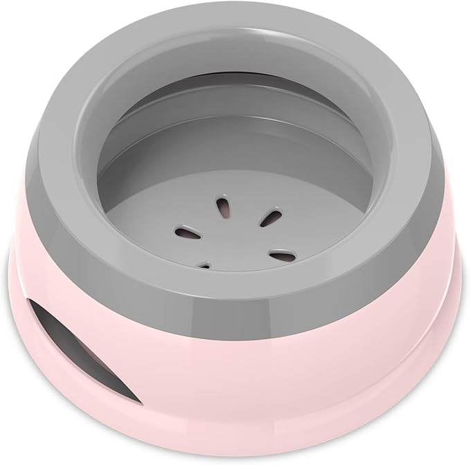 Takfox Dog Water Bowl, No Spill Cat Slow Feeder Water Dispenser Portable Vehicle Carried Car Travel Bowls for Small Medium Pets Sloppy Messy Drinkers 25oz, Pink