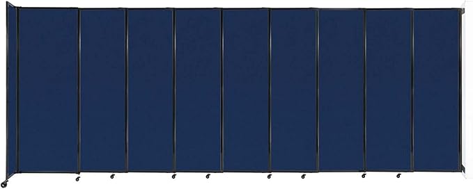 Wall-Mounted Sliding StraightWall Room Divider | Adjustable Widths | Locking Wheels | Room Separator | Up to 19'9" Wide x 7'6" Tall Navy Blue Fabric Panels