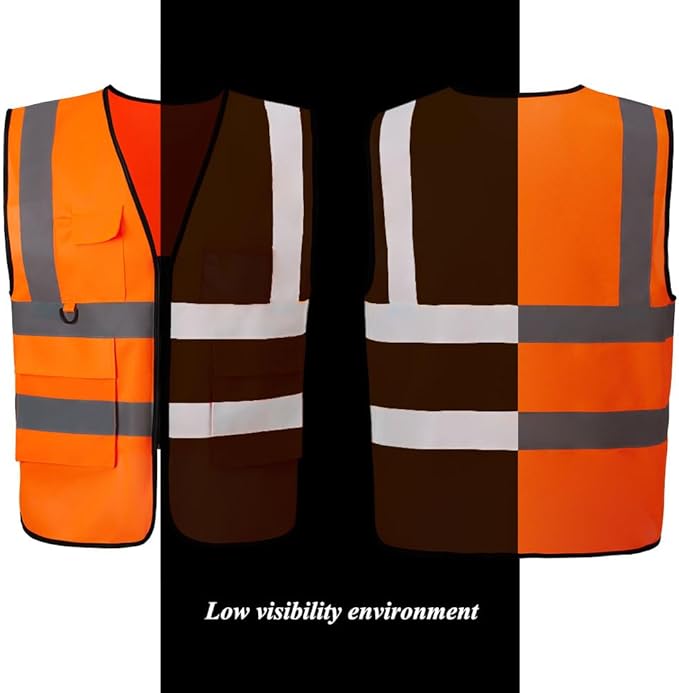 Orange Reflective Safety Vest for women and men, Breathable hi vis vest with 360° reflective strips & 4 Pockets for traffic, surveyor, construction, Universal XL Size