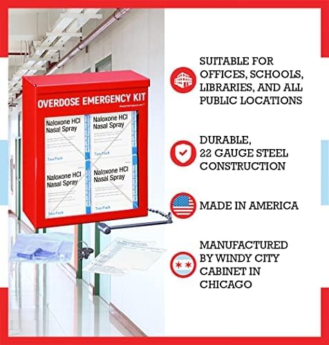Overdose Emergency Kit Non-Locking Cabinet & Sign Bundle - High Visibility & Secure, 22 Gauge Steel, Wall Mountable with Acrylic Window, Break Hammer - Universal Capacity (Medication Not Included)