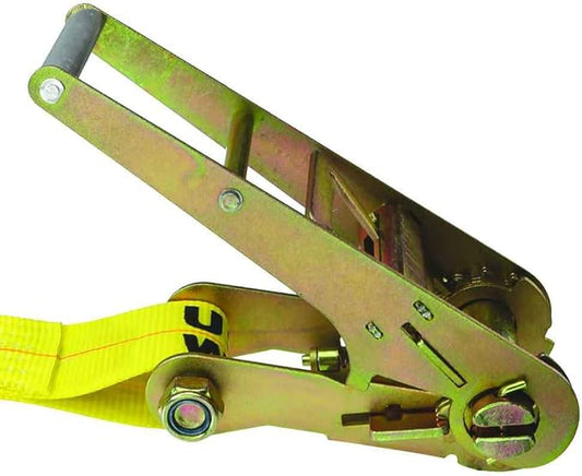 US Cargo Control 3 Inch Wide x 20 Foot Long Ratchet Straps with Wire Hooks (2 Pack), Yellow J Hook Ratchet Straps, 5,400 lbs. Working Load Limit