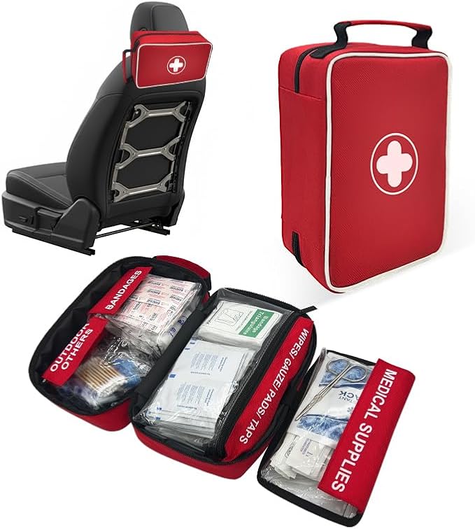 350 Piece Premium First Aid Kit - Large Emergency Medical Kit for Home, Car, Office, Camping, Hiking & Travel - Comprehensive First Aid Bag with Guide (Red)